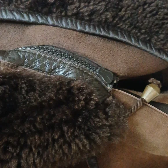 Vintage Brown Suede Shearling Coat With Removable Hood Size Medium - Picture 11 of 11